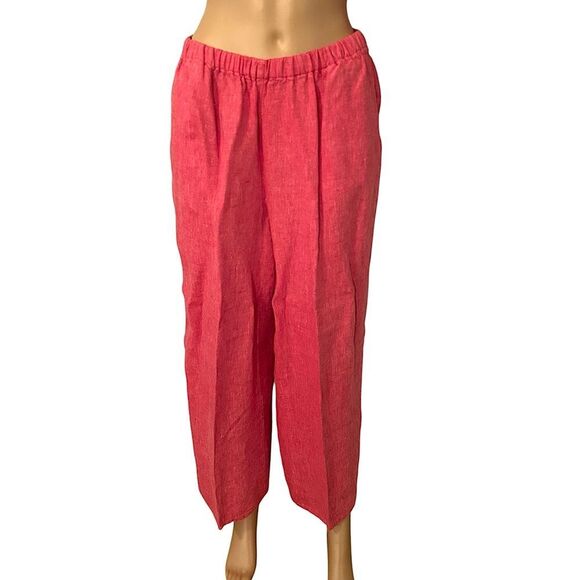 FLAX Jeanne Engelhart Women’s Linen Three Piece Coral Pink Rose Print Set - Picture 4 of 16